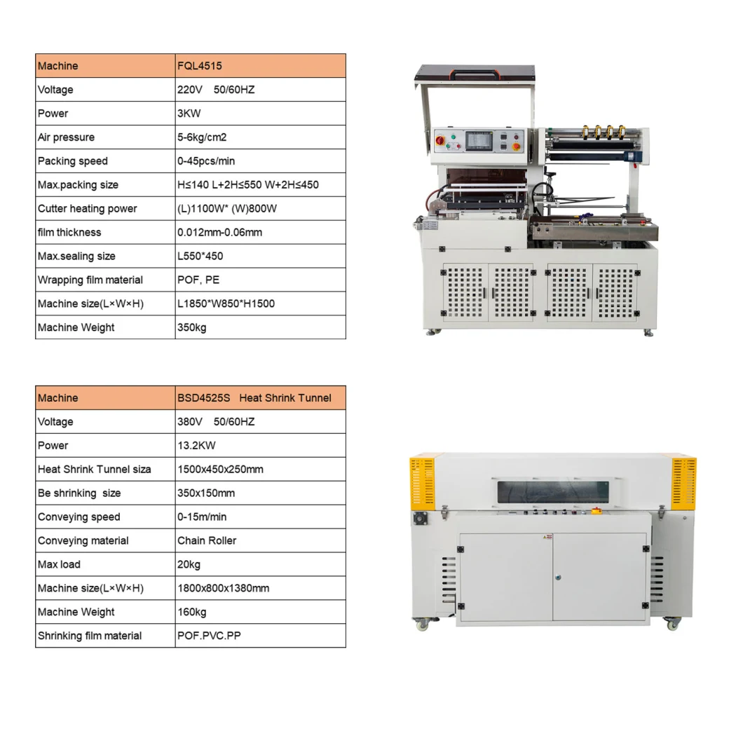 4515 L-Stype Sealing and Shrinking Packaging Machine Automatic L Bar Sealer and Heat Shrink Tunnel