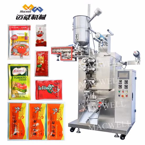 Vffs ケチャップ/トマトペースト/ソース用自動縦型袋包装機、10-100g小袋、マヨネーズ/ジャム/塩をカスタマイズされた袋に充填および密封、自律技術